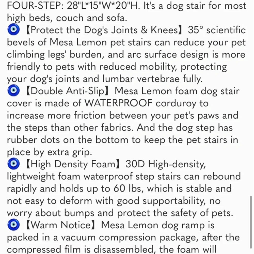 Dog Stairs & Steps for High Beds, 4 Steps High Density Foam Waterproof Dog Ramp